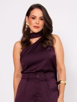 Blusa Feminina Acetinada Um Ombro Só com Amarração Alice