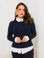 Blusa Feminina Tricô Modal Básica Manga Longa Pati
