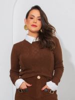 Blusa Feminina Tricô Modal Básica Manga Longa Pati