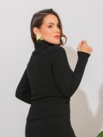 Blusa Feminina de Tricô Canelado Gola Alta Cacharrel Básica Catarina
