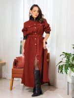 Casaco Feminino Longo Jacquard com Detalhes Eco Lavínia