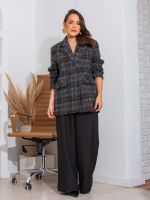 Blazer Feminino Xadrez Lã Batida com Bolsos Frontais Charlotte