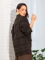 Blazer Feminino Xadrez Lã Batida com Bolsos Frontais Charlotte