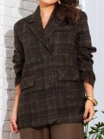 Blazer Feminino Xadrez Lã Batida com Bolsos Frontais Charlotte