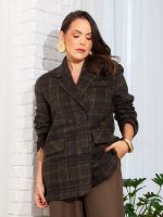 Blazer Feminino Xadrez Lã Batida com Bolsos Frontais Charlotte