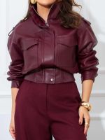 Jaqueta Feminina Bomber Couro Eco com Bolsos Frontais Isadora