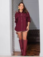 Camisa Feminina Oversized Viscose Bolsos Frontais Francesca