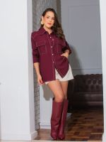 Camisa Feminina Oversized Viscose Bolsos Frontais Francesca