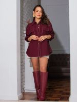 Camisa Feminina Oversized Viscose Bolsos Frontais Francesca