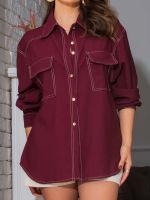 Camisa Feminina Oversized Viscose Bolsos Frontais Francesca