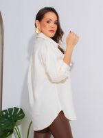 Camisa Feminina Oversized Viscose Bolsos Frontais Francesca