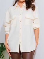Camisa Feminina Oversized Viscose Bolsos Frontais Francesca