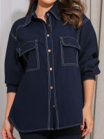 Camisa Feminina Oversized Viscose Bolsos Frontais Francesca