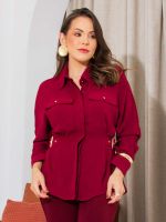 Camisa Feminina Crepe Bolsos Frontais Ajuste Cintura Victoria