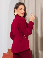 Camisa Feminina Crepe Bolsos Frontais Ajuste Cintura Victoria