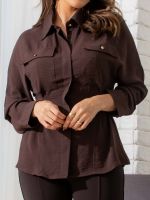 Camisa Feminina Crepe Bolsos Frontais Ajuste Cintura Victoria