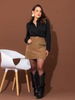 Saia Feminina Veludo com Bolsos Frontais Isadora
