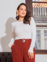 Blusa Feminina Tricô Modal Básica Manga Longa Mel