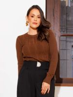 Blusa Feminina Tricô Modal Básica Manga Longa Mel