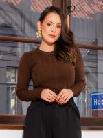 Blusa Feminina Tricô Modal Básica Manga Longa Mel