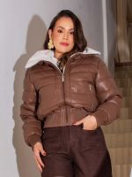 Jaqueta Feminina Bomber Peluciada Gola Alta Clara