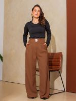 Calça Feminina Alfaiataria Pantalona com Fivela Alicia