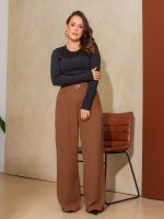 Calça Feminina Alfaiataria Pantalona com Fivela Alicia