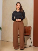 Calça Feminina Alfaiataria Pantalona com Fivela Alicia
