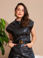 Blusa Feminina Couro Eco Gola Alta Samara