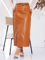 Saia Feminina Couro Eco Midi com Fenda Francesca