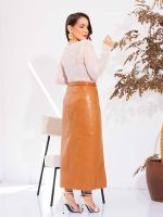 Saia Feminina Couro Eco Midi com Fenda Francesca