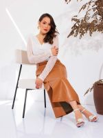 Saia Feminina Couro Eco Midi com Fenda Francesca
