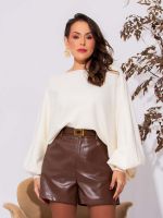 Shorts Feminino Couro Eco Cintura Alta Ana