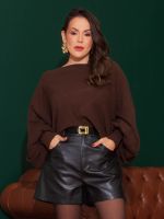 Shorts Feminino Couro Eco Cintura Alta Ana
