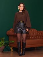 Shorts Feminino Couro Eco Cintura Alta Ana