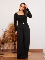 Body Feminino Canelado Manga Longa Decote Quadrado Anne