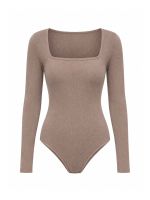 Body Feminino Canelado Manga Longa Decote Quadrado Anne