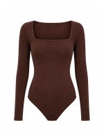 Body Feminino Canelado Manga Longa Decote Quadrado Anne