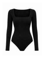 Body Feminino Canelado Manga Longa Decote Quadrado Anne