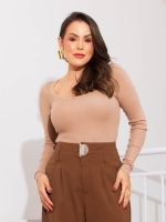 Body Feminino Canelado Manga Longa Decote Quadrado Anne