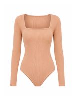 Body Feminino Canelado Manga Longa Decote Quadrado Anne