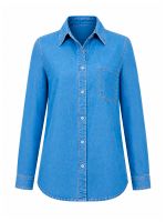 Camisa Feminina Jeans Alongada com Bolso Rafaela