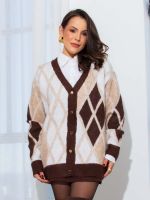 Cardigan Feminino Tricô Argyle com Botões Marcella