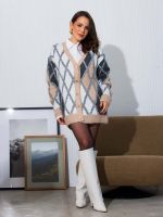 Cardigan Feminino Tricô Argyle com Botões Marcella