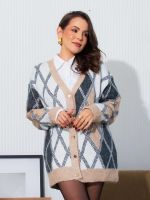 Cardigan Feminino Tricô Argyle com Botões Marcella