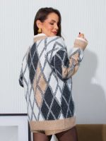 Cardigan Feminino Tricô Argyle com Botões Marcella
