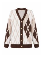 Cardigan Feminino Tricô Argyle com Botões Marcella