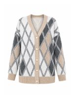 Cardigan Feminino Tricô Argyle com Botões Marcella