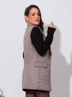 Colete Feminino Alfaiataria Alongado Pied de Poule Naty