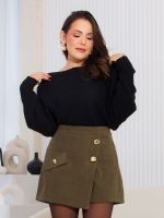 Shorts Feminino Transpassado em Veludo Cotelê Janaína